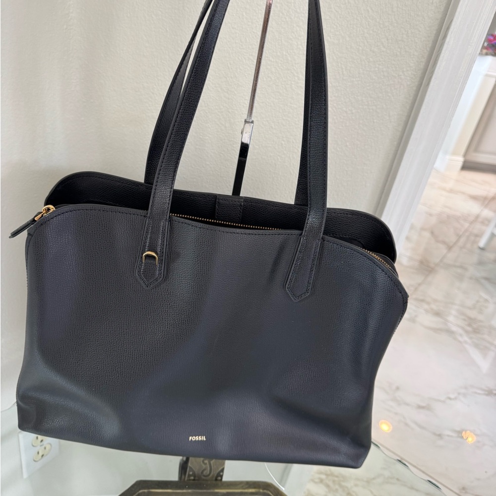 Fossil Black Leather Tote Bag